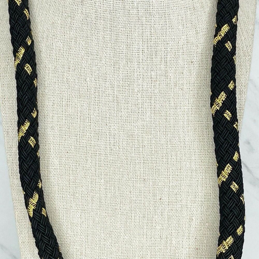 Black and Gold Tone Barrel Braided Soft Necklace - Picture 4 of 6